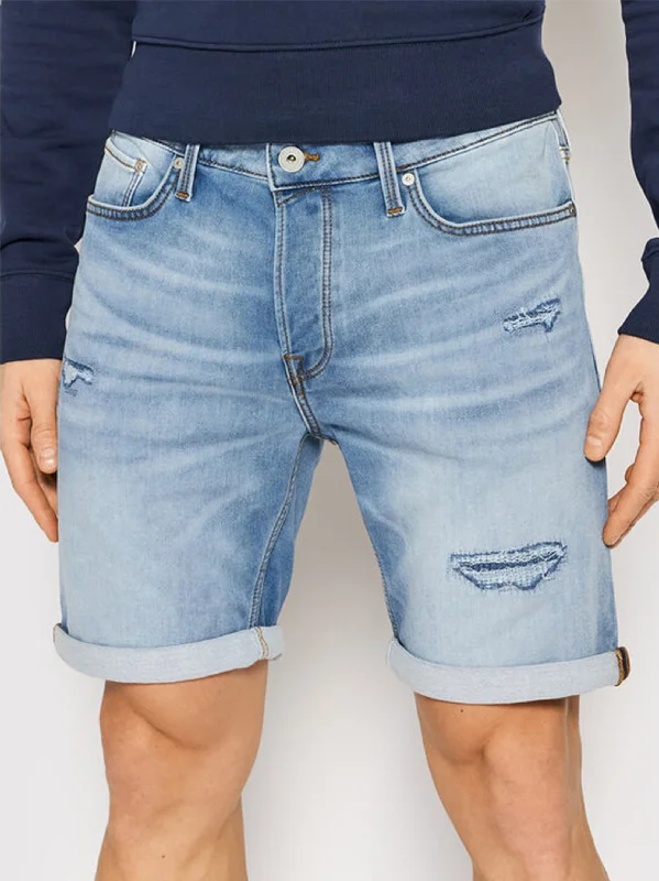 Men's Embroidered Denim Short,Light Blue