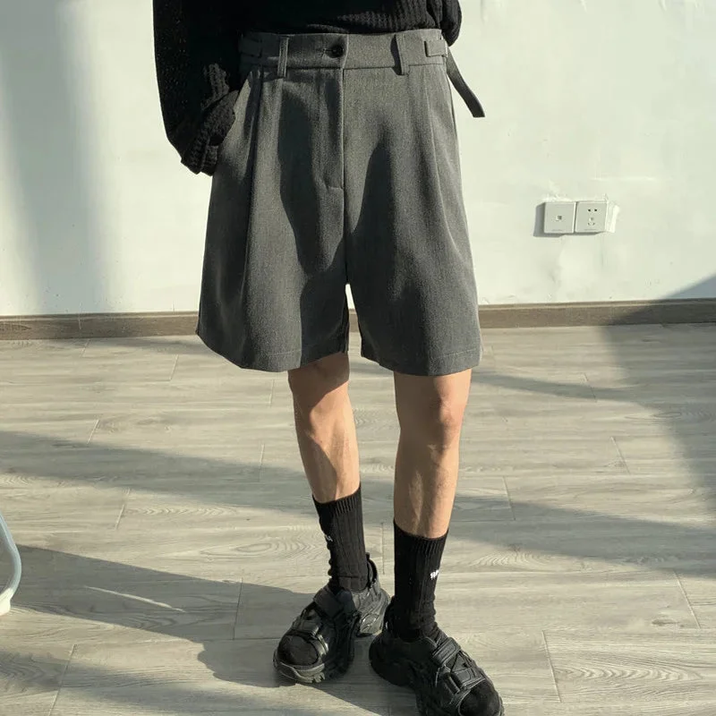 Bonsir Summer Grey/Black Suit Shorts Men Fashion Society Mens Dress Shorts Korean Style Loose Straight Shorts Mens Casual Shorts M-XL