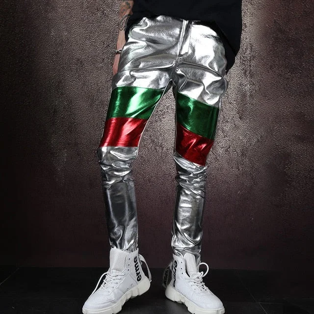 Mens Pantaloni Uomo Casual Streetwear Hip Hop PU Leather