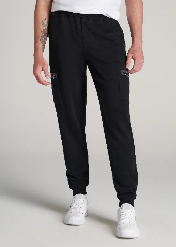 Utility Fleece Cargo Joggers for Tall Men in Black