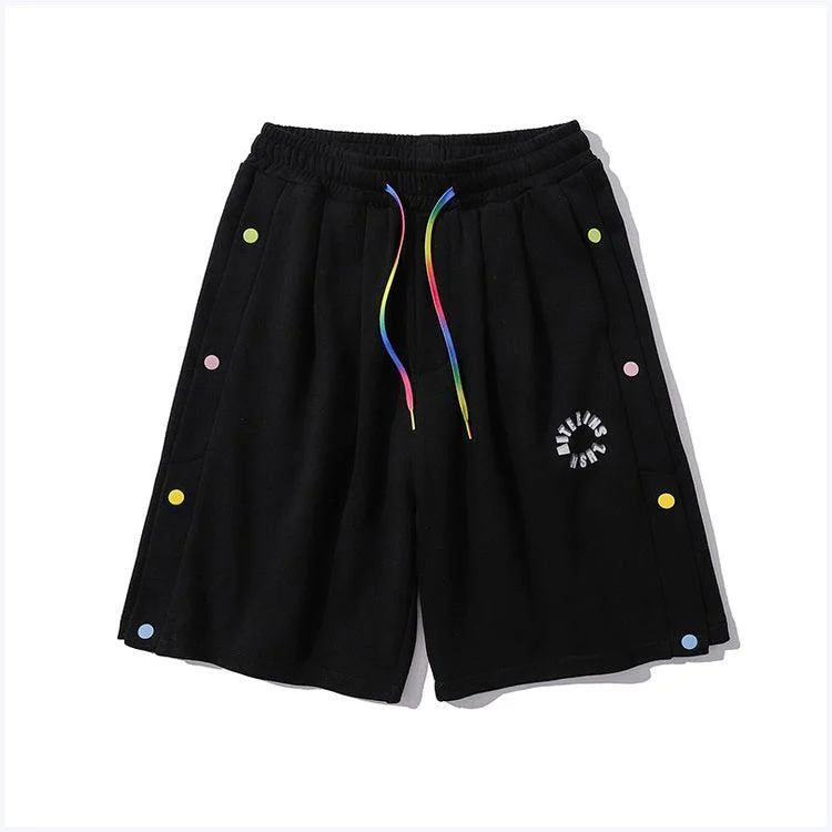 Color Drawstring Button Trimming Shorts For Men And Women Casual Sports