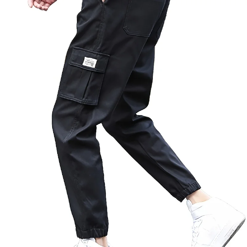 kkboxly  Men's Stylish Casual Multi-Pocket Black Cargo Pants