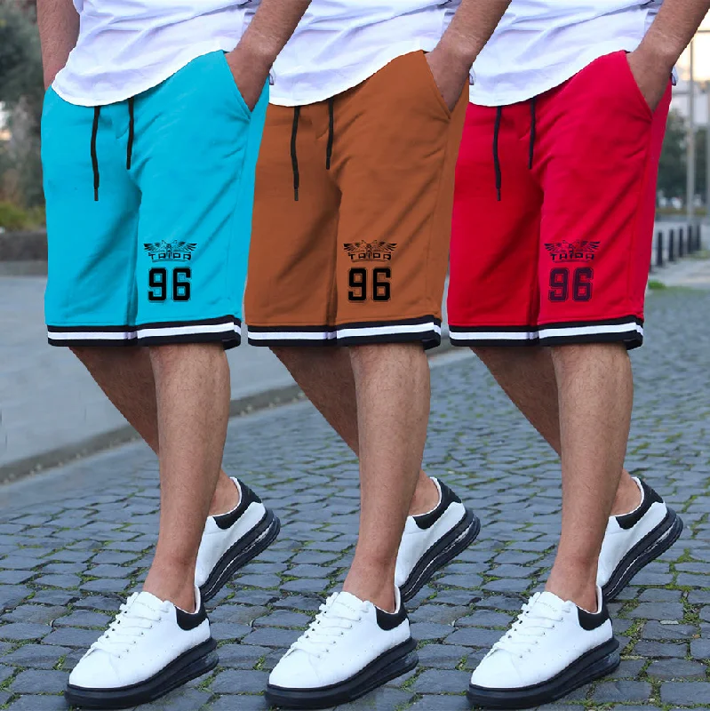 mens short-PACK OF 3-skyblue-brown-red