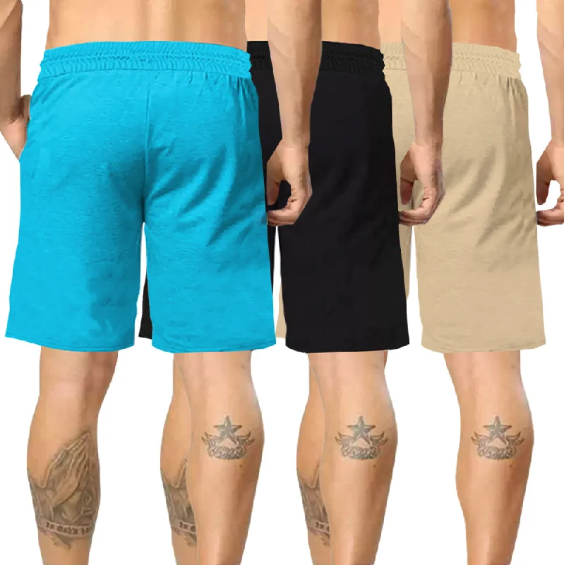 mens short-PACK OF 3-brown-black-skyblue