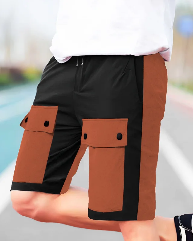 Men Colourblocked Multi-pocket Brown-Black Shorts