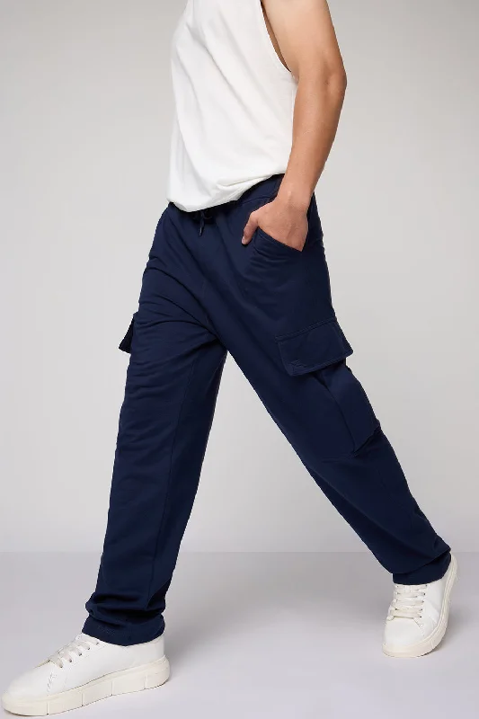 Men's Relaxed Navy Knit Cargo Joggers