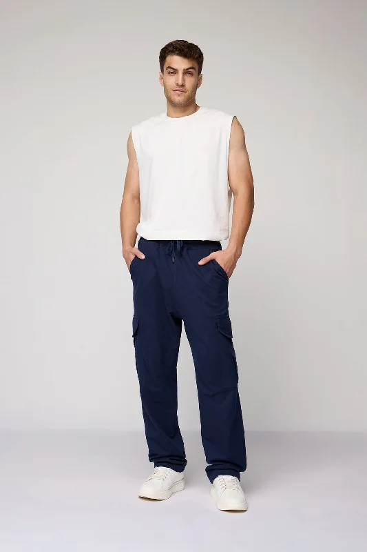 Men's Relaxed Navy Knit Cargo Joggers