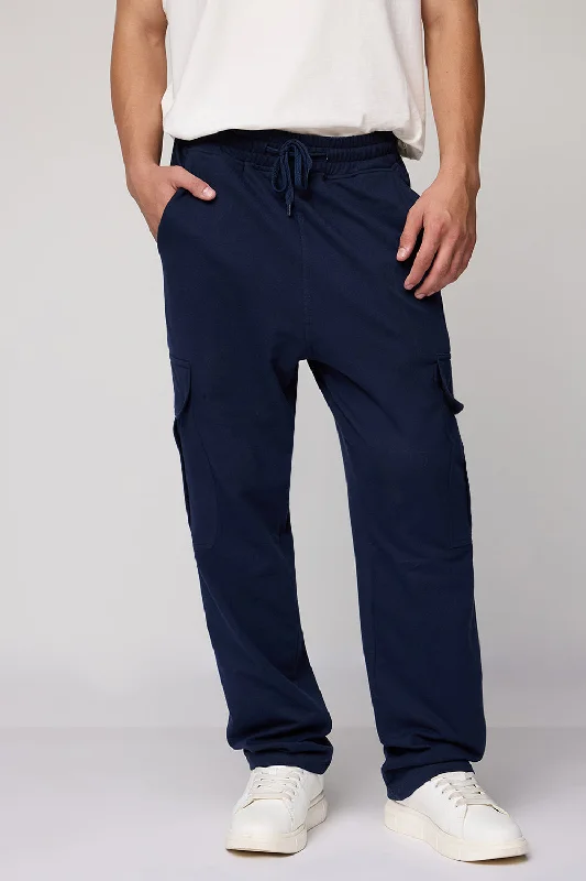 Men's Relaxed Navy Knit Cargo Joggers