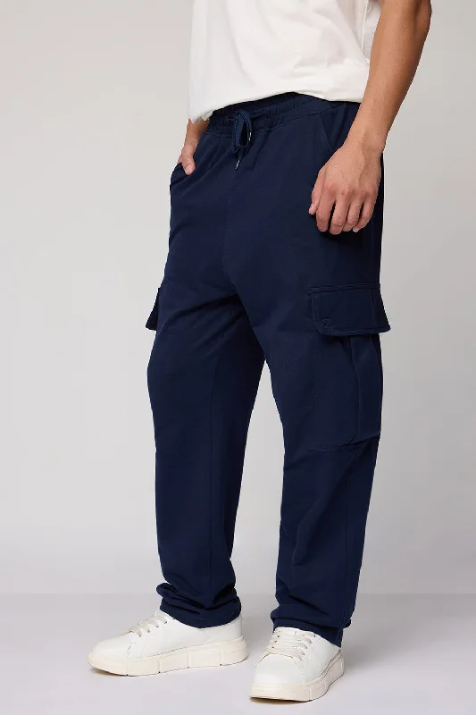 Men's Relaxed Navy Knit Cargo Joggers