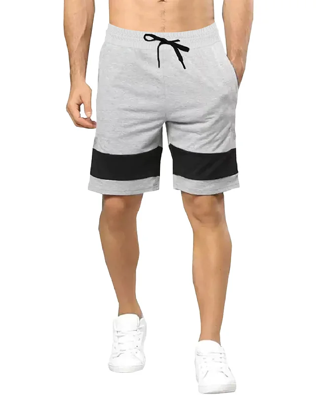 Men's Grey Colorblock Drawstring Regular Short