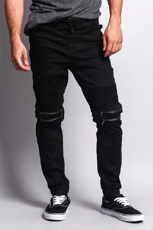 Zipper Knee Biker Twill Jogger Pants