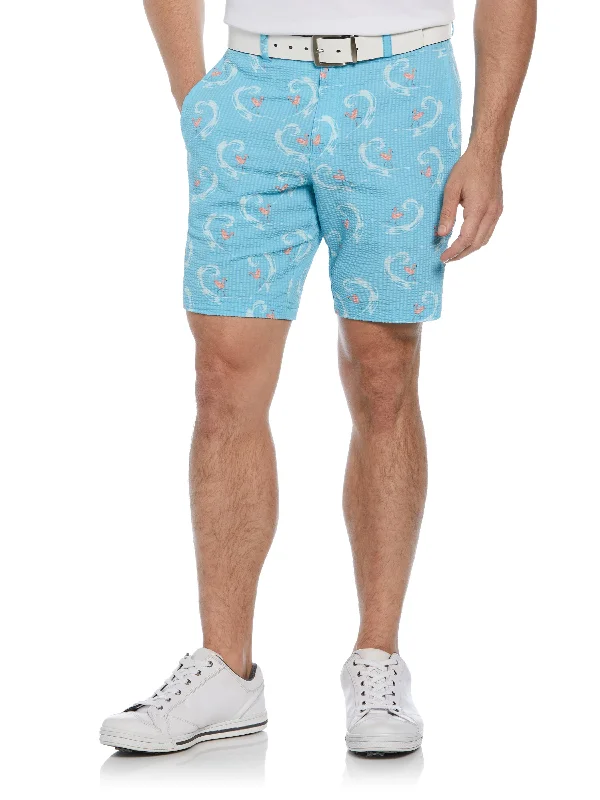 Men's 8"" Seersucker Flamingo Print Golf Shorts