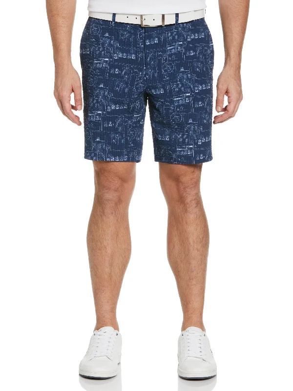 Men's Beach Club Print Seersucker 8"" Golf Shorts