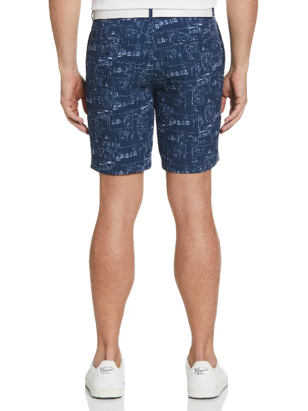 Men's Beach Club Print Seersucker 8"" Golf Shorts