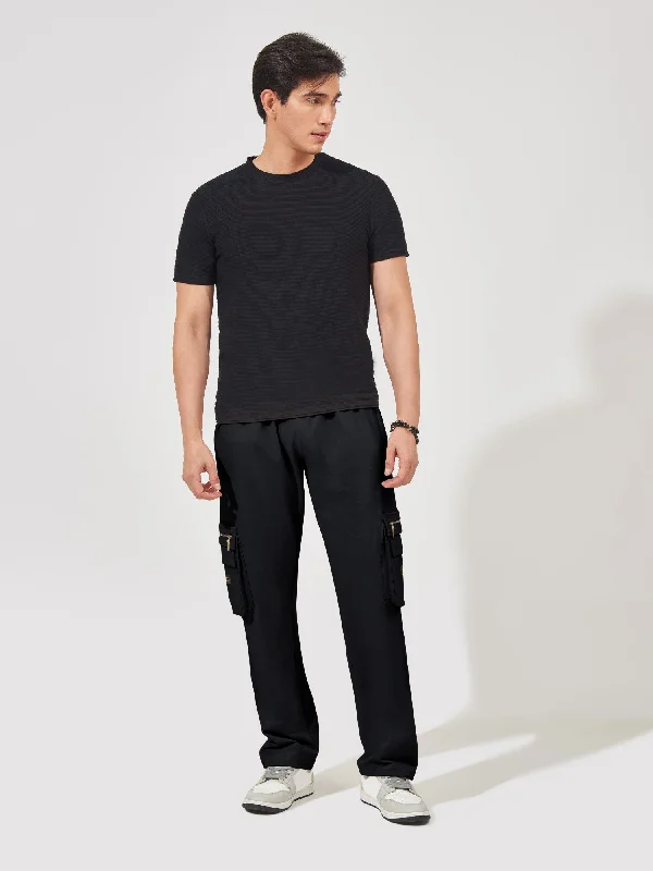 Baggy Side Zip Pocket Black Cargo