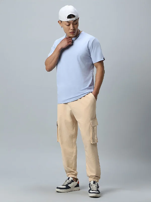 Double Pocket Solid Beige Loose fit Cargo