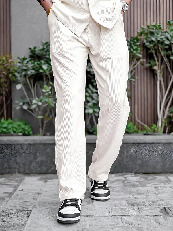 Cord Knit Textured Cream White Baggy Fit Trackpant