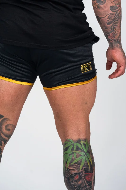 WARRIOR | Men's Gym Quad Fit Shorts | Black & Gold