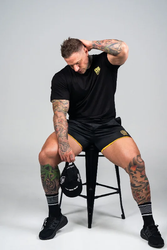 WARRIOR | Men's Gym Quad Fit Shorts | Black & Gold