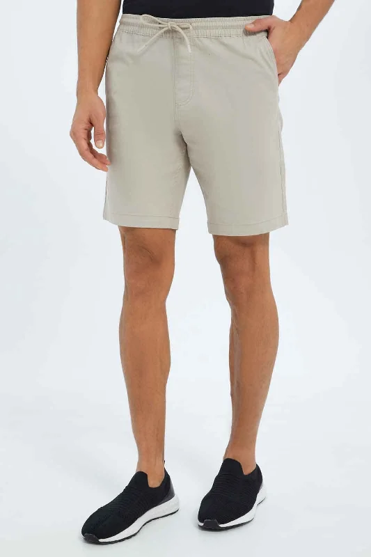 Men Beige Pull On Shorts