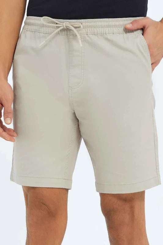 Men Beige Pull On Shorts