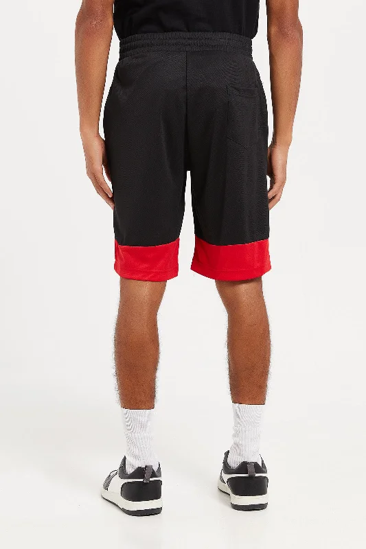 Men Black Birds Eye Active Shorts