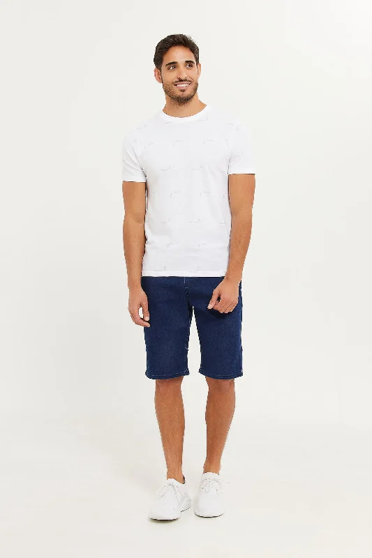 Men Blue Knit Denim Pull-On Shorts