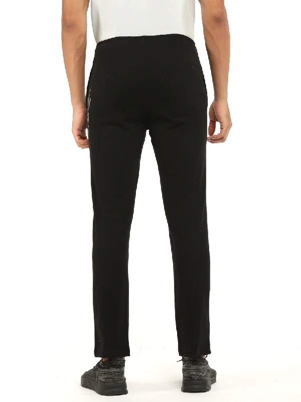 Combed Cotton Black Regular Fit Track pants with Pockets