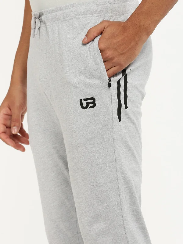 Combed Cotton Grey Melange Regular Fit Trackpants with Pockets