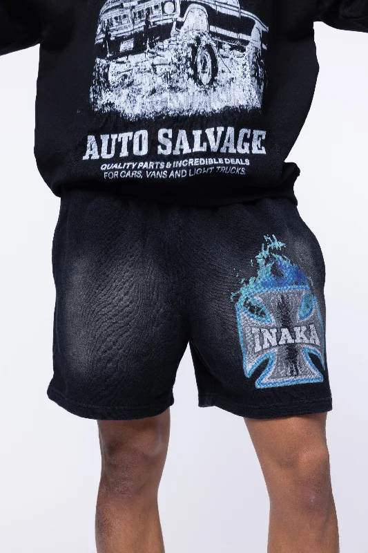 CROSS FLAME FLEECE SHORTS - AZUL