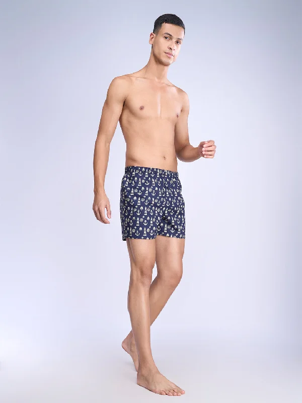 Mens Woven Inner Boxer Navy Anchor Shorts