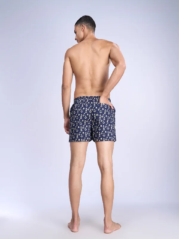 Mens Woven Inner Boxer Navy Anchor Shorts