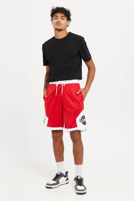 Men Red Birds Eye Active Shorts