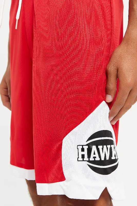 Men Red Birds Eye Active Shorts