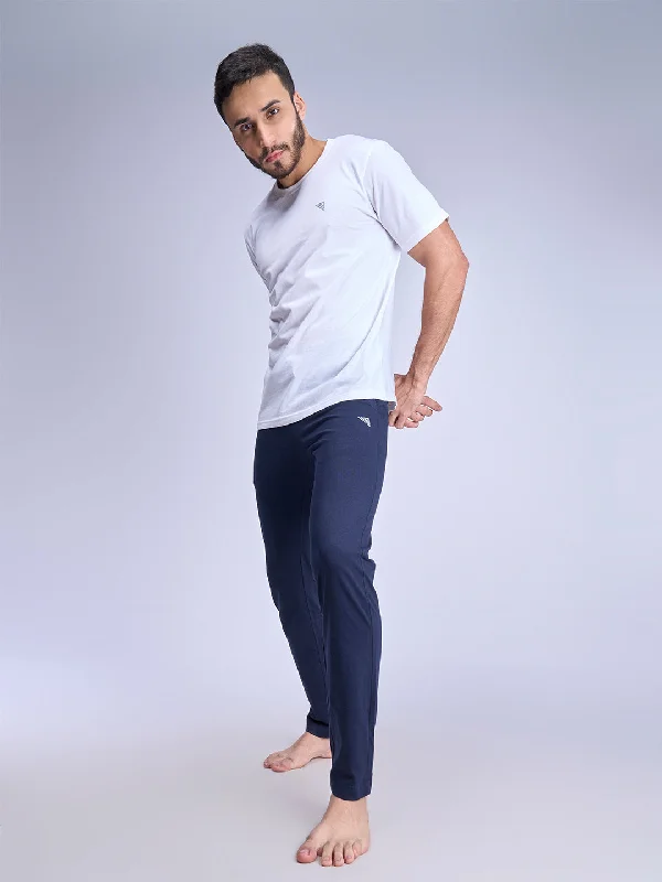 Super Combed Cotton Side Sew Panel Smart Fit  Zipper Pocket Track Pant Navy-ETK2