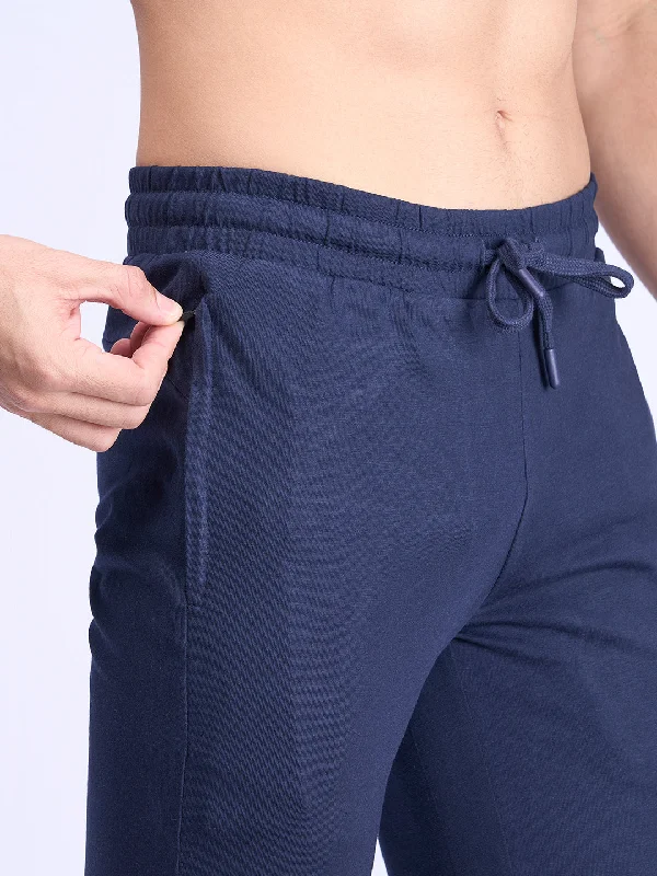 Super Combed Cotton Side Sew Panel Smart Fit  Zipper Pocket Track Pant Navy-ETK2