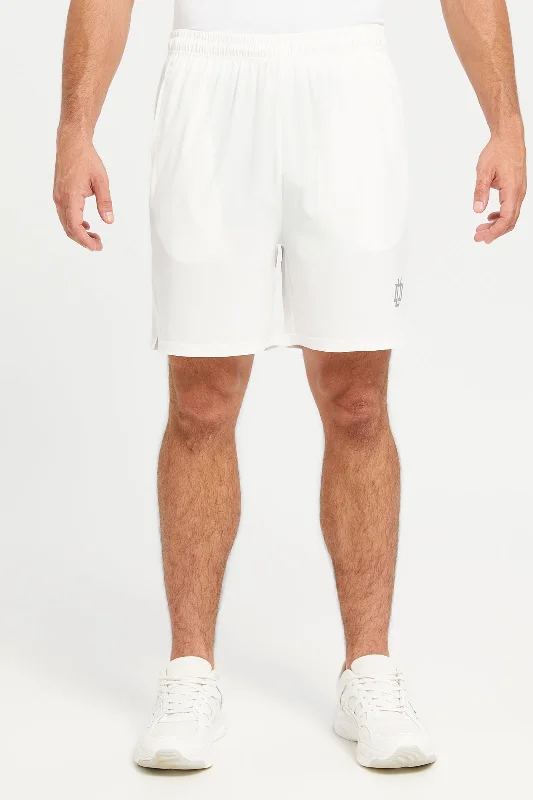 Men White Plain Active Shorts