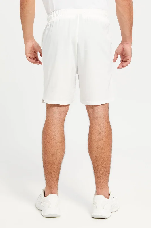 Men White Plain Active Shorts